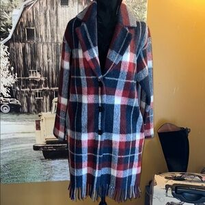 NWT Tahari Plaid Coat - Red, Blue, White
